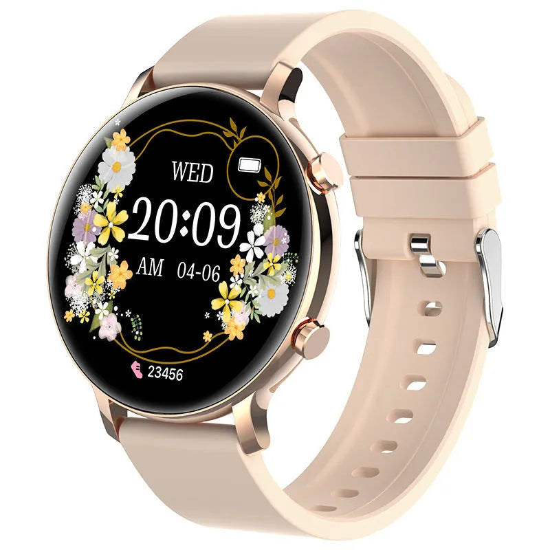 Black Bluetooth smartwatch with stainless steel strap on a wrist, showing call and heart rate functions.