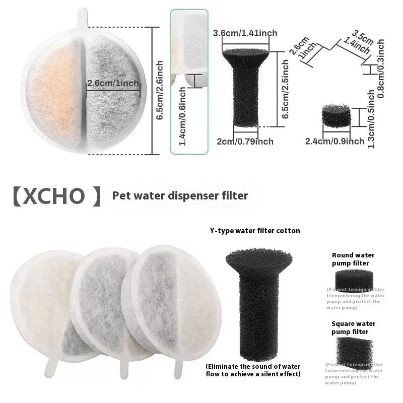 Pet water dispenser filter cartridge with coconut shell activated carbon in white and black colours for dogs and cats