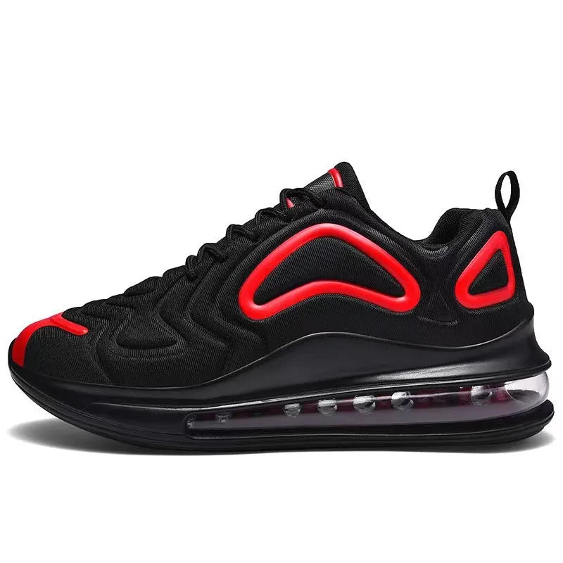 Men's black casual lace-up sneakers with round toe and thick sole design