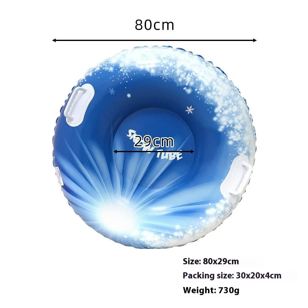 Colourful PVC ski ring toy with printed mountain design for outdoor snow play.