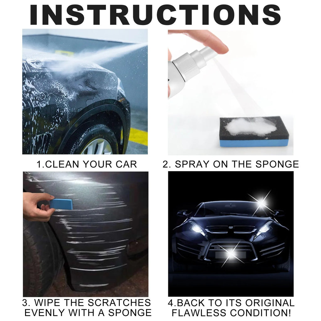 Car scratch repair spray canister for paint surface scratch removal and renovation.