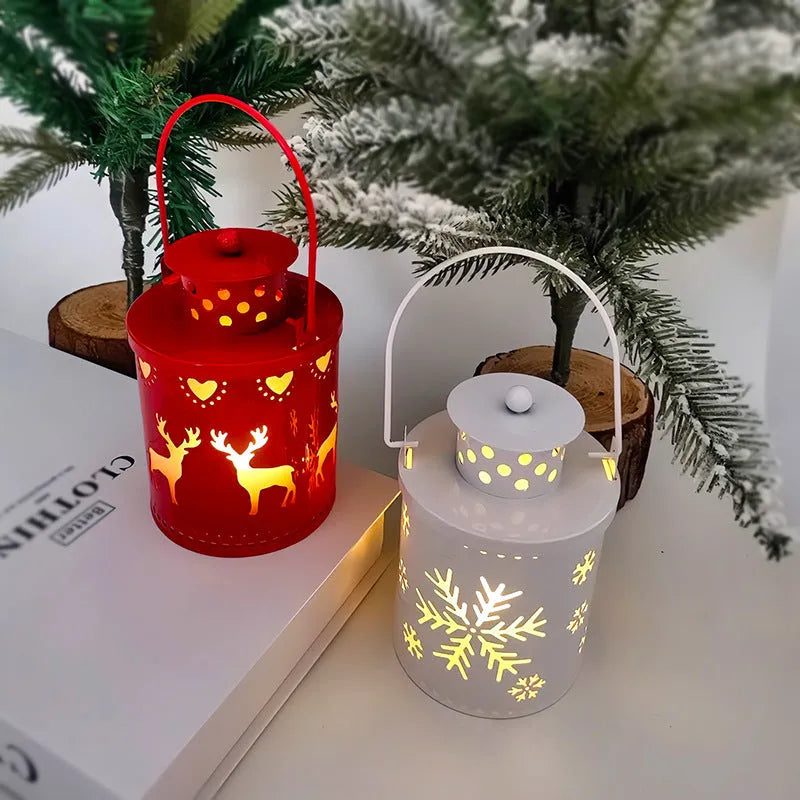 LED electronic candle lantern with wrought iron Nordic style, flickering light, available in white green red