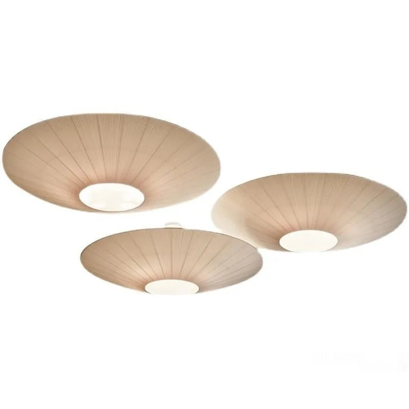 Minimalist ceiling lamp in white or beige, 50cm or 60cm diameter, alloy and fabric, warm light