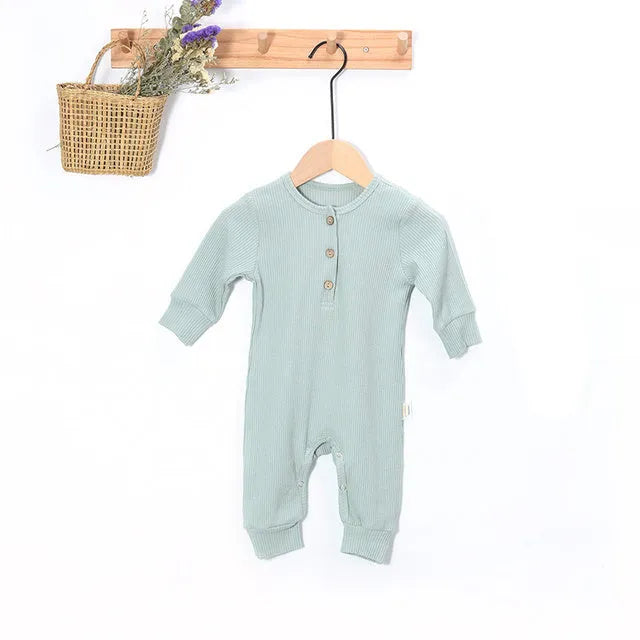Cotton denim baby jumpsuit for newborn girls, long sleeve, autumn winter outfit, available in multiple colours