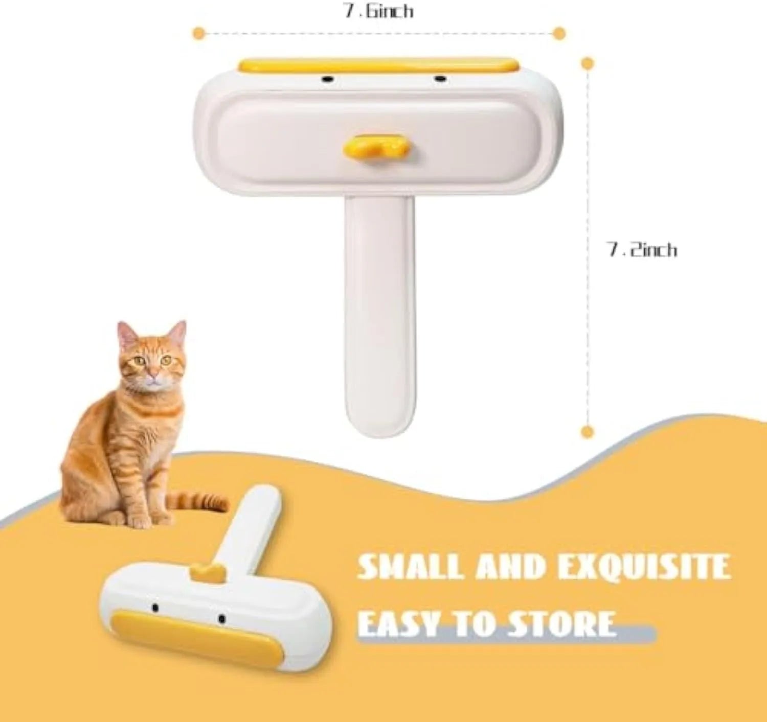 White portable pet hair remover tool with cartoon yellow duck design and polyester bristle surface