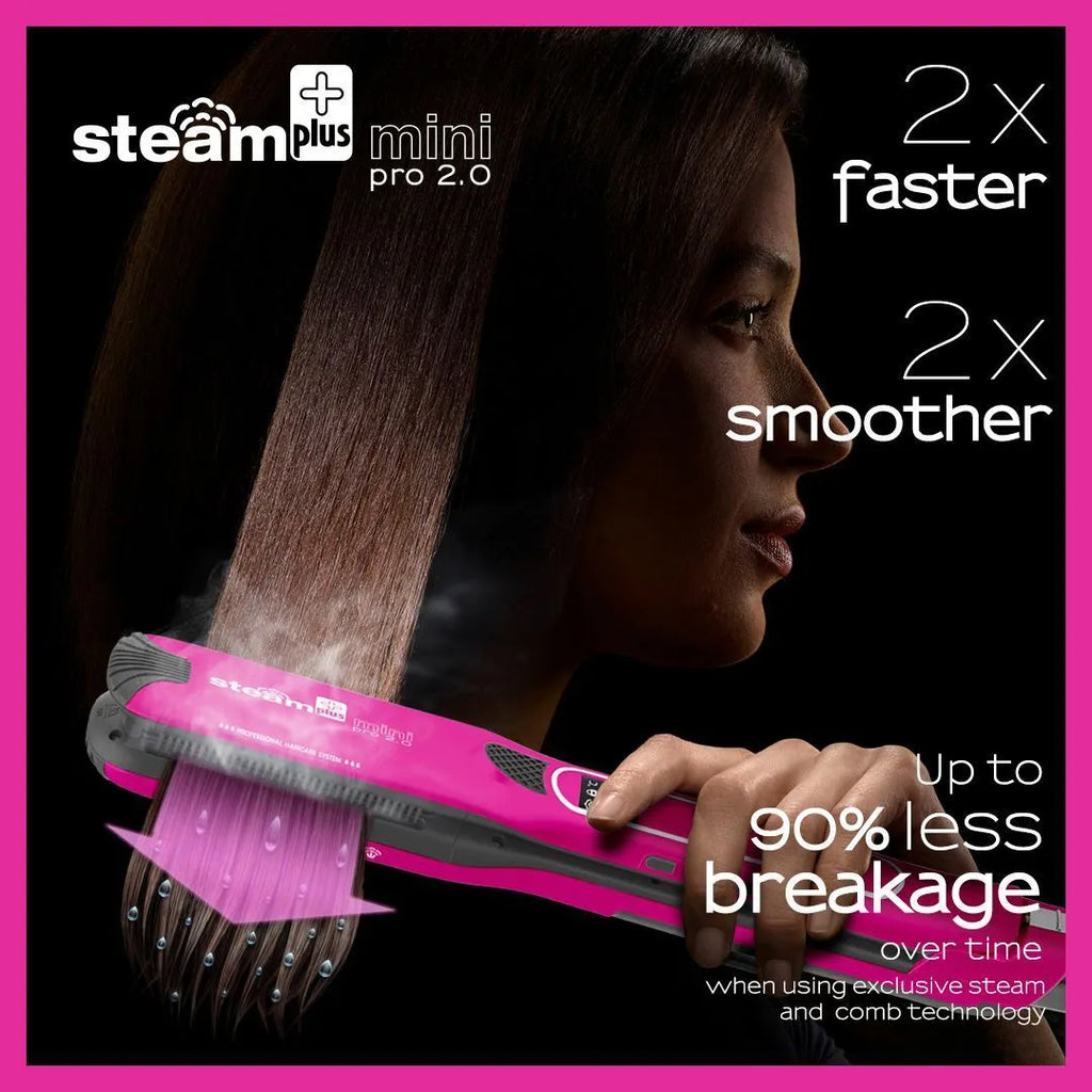 Mini steam hair straightener in purple, rose red or champagne with ceramic plates and European plug