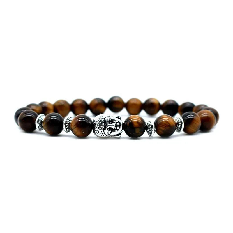 Handmade Tiger Eye bracelet with 19mm Buddha head bead on wrist