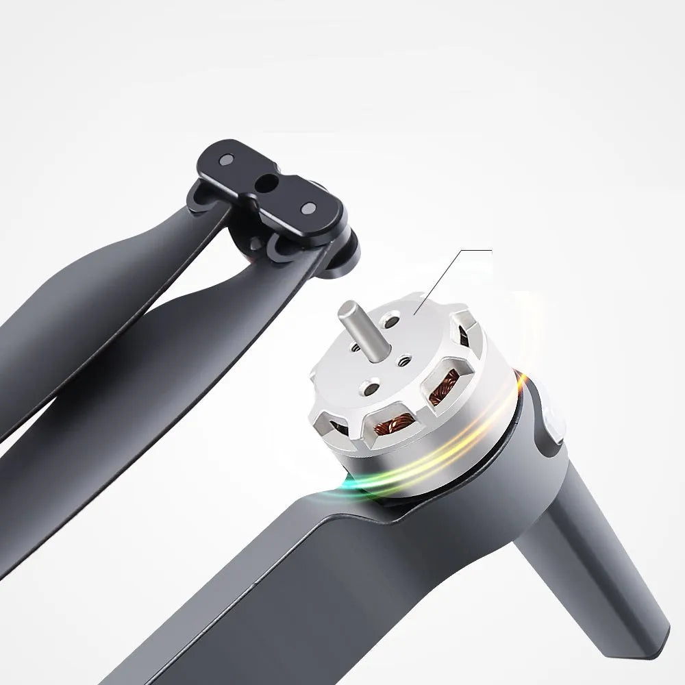 Black plastic drone with 4K three-axis anti-shake gimbal, GPS return, 3 km range, 30-50 cm size
