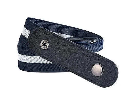 Imitation leather belt with square alloy buckle and car suture stitching on neutral background