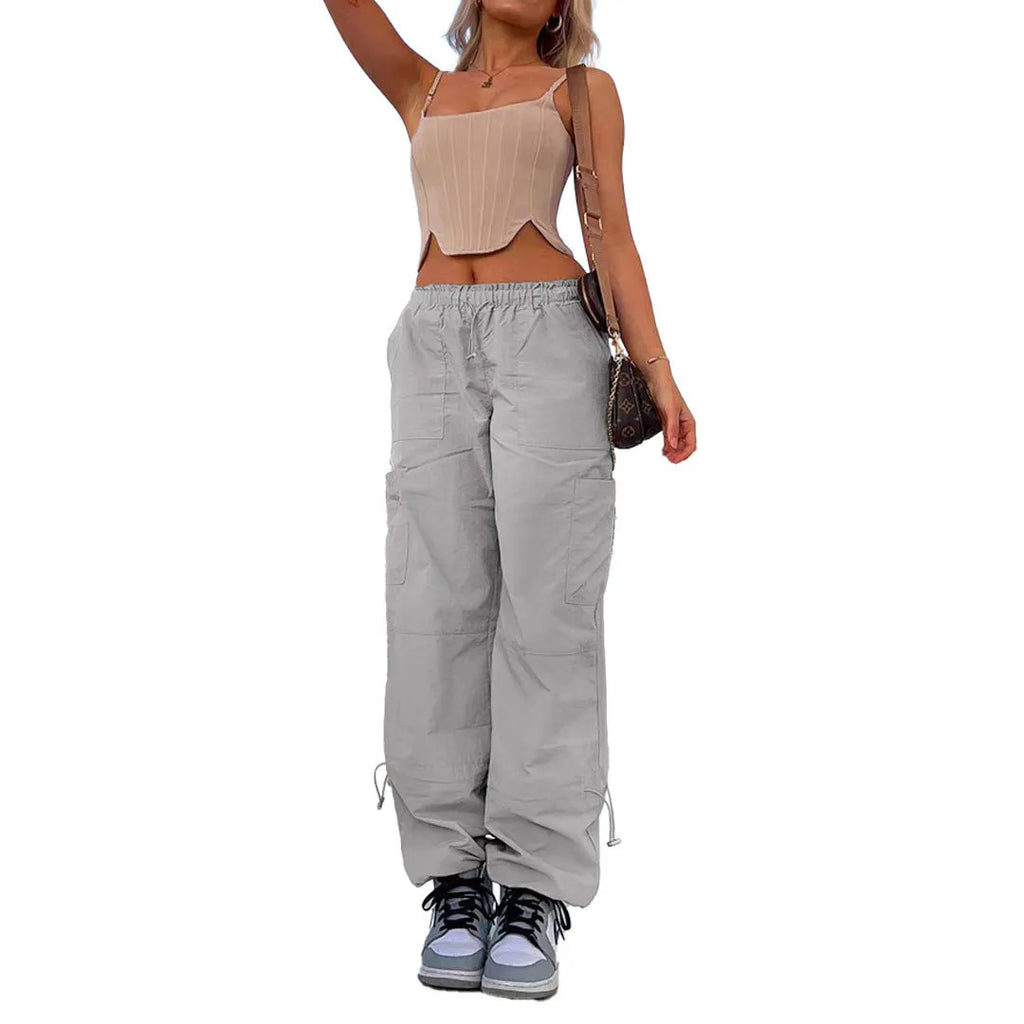Men's straight leg cargo pants with multiple pockets in black polyester fabric