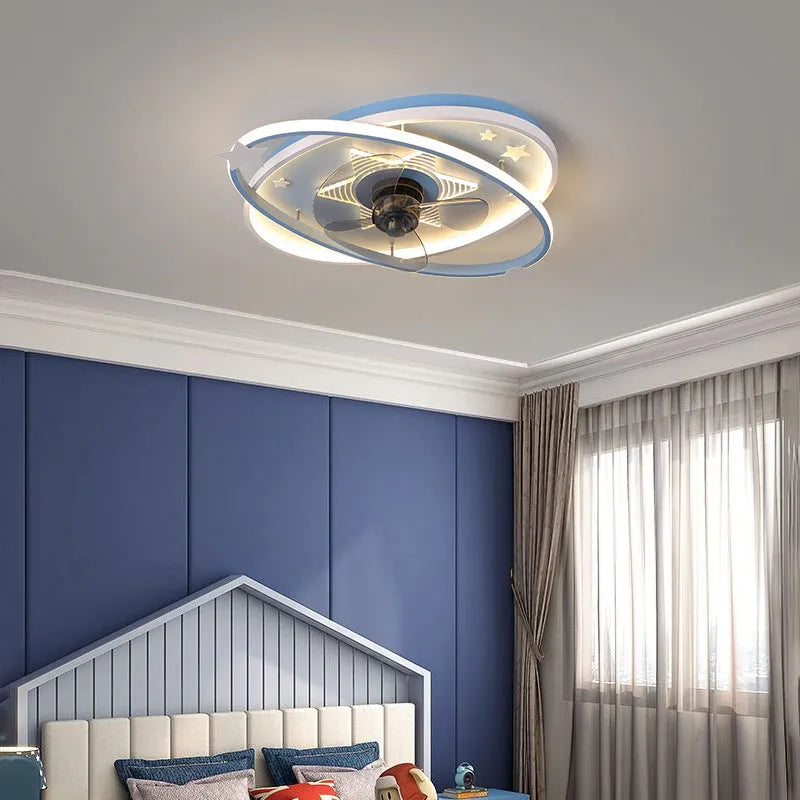 Modern blue children's bedroom chandelier with remote control and ceiling fan