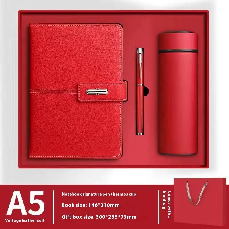 A5 notebook with PU leather cover in multiple colour options including red, green, blue and black