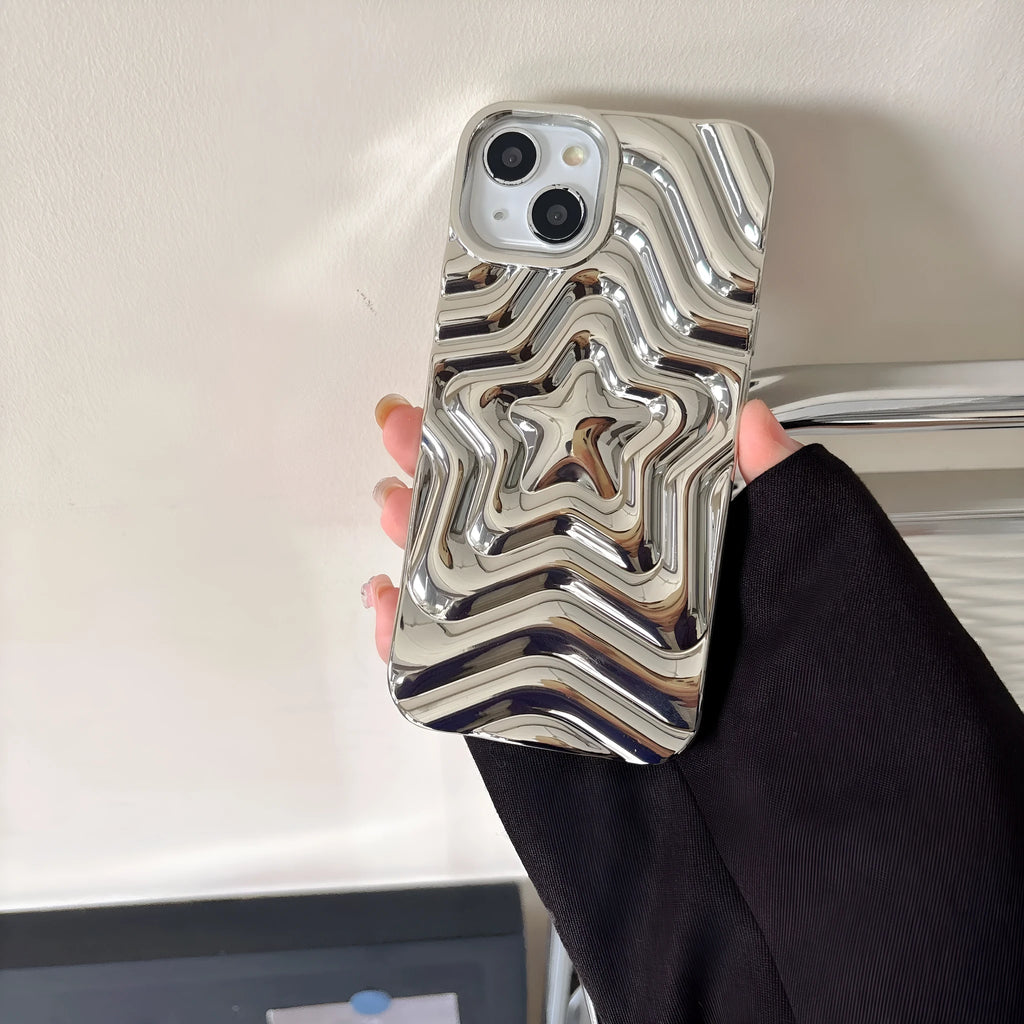 Silver electroplated three-dimensional star soft shell phone case for Apple iPhone with TPU anti-fall back cover