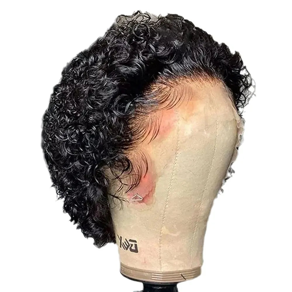 Black human hair pixie wig lace cover in 13x1 colour