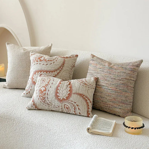 American-style jacquard sofa backrest cushion cover with paisley pattern in amber colour.