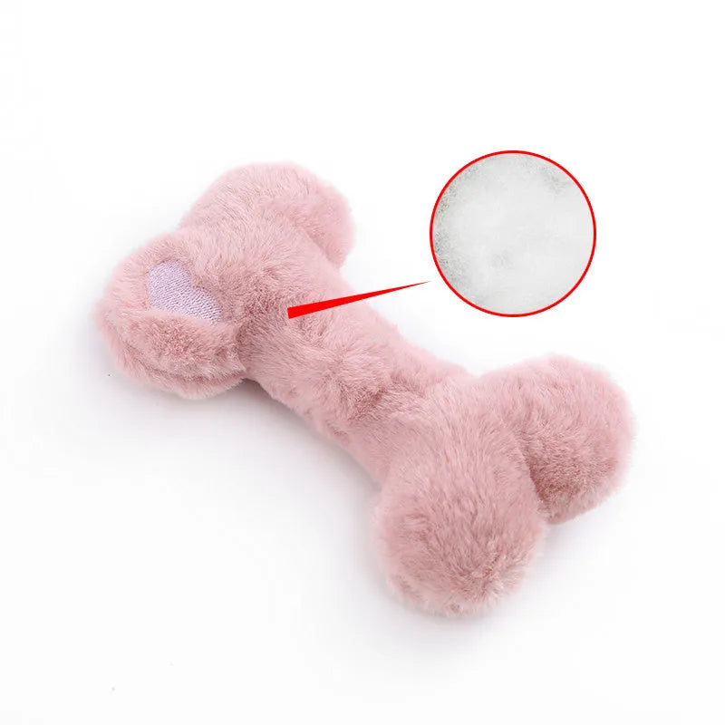 Blue love bone shaped plush dog toy with squeaker for interactive biting and chewing play