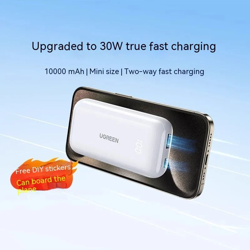 30W Fast Charge 10000 MA Power Bank in Cloud White with USB-C and USB-A outputs