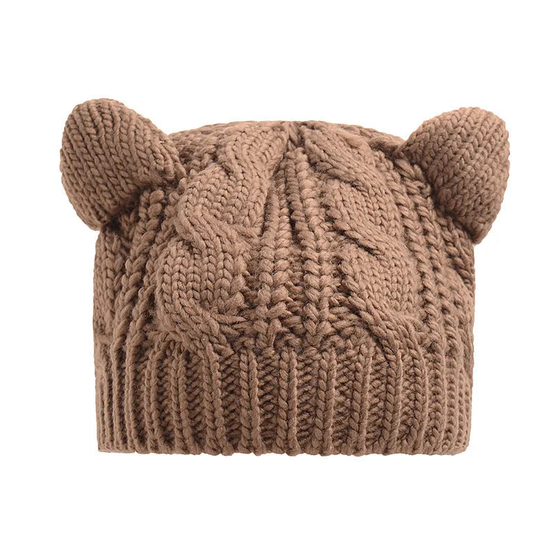 Hand-made knitted beanie with 3D cat ears in multiple colour options