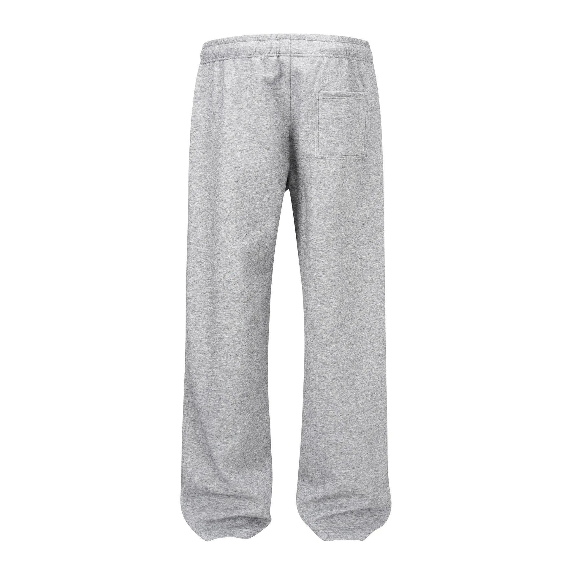 Men's solid colour cotton straight leg trousers with a loose wide-leg casual fit on a hanger.