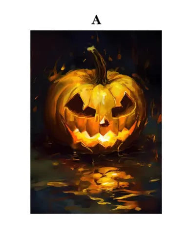 Canvas wall art with ghost tea party and pumpkin Halloween scene, available in 20x30cm 30x40cm 40x50cm