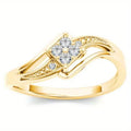 Yellow gold copper women's ring with diamond shape and micro inlaid zircon ornamentation.