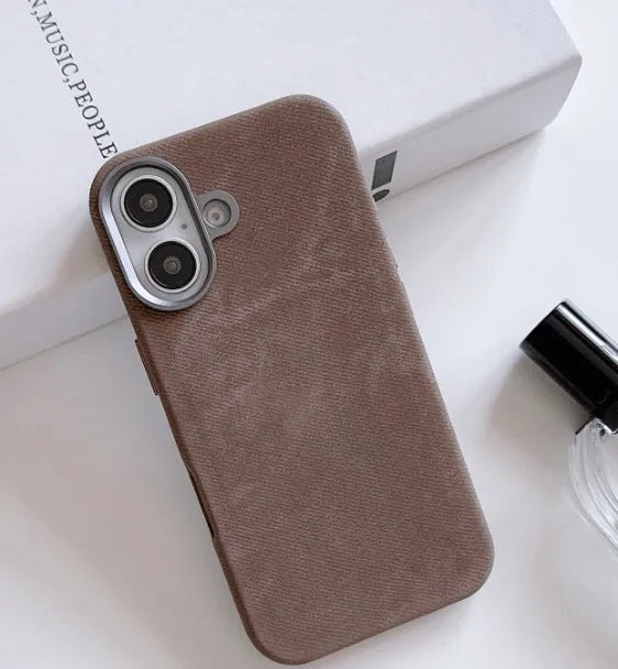 Flannel magnetic phone case in bean green for iPhone with fibre cloth texture and magnetic suction
