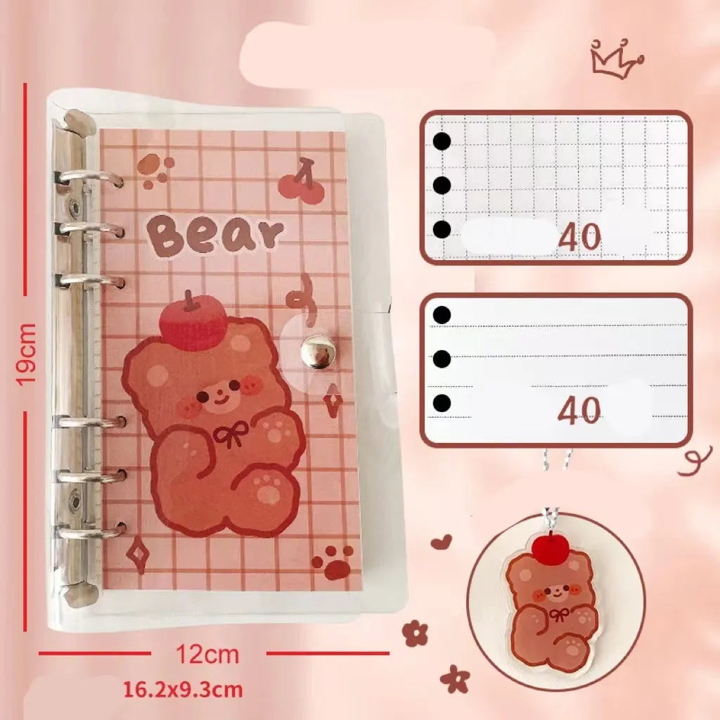 A6 loose-leaf notebook with heart designs showing Apple bear pattern, 80 sheets, 6-hole binder format