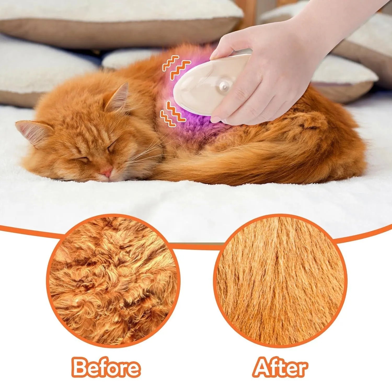 Yellow 4-in-1 cat steam brush with water spray, vibration massage and ringworm detector for pet grooming