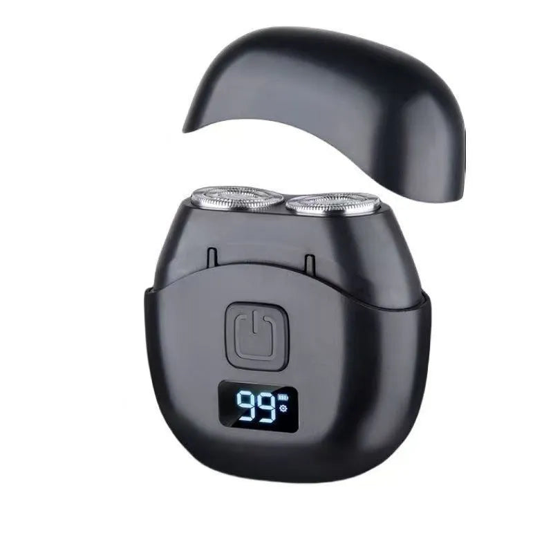 Mini double-headed rechargeable electric shaver in black or silver with removable cutter head and data cable colour box