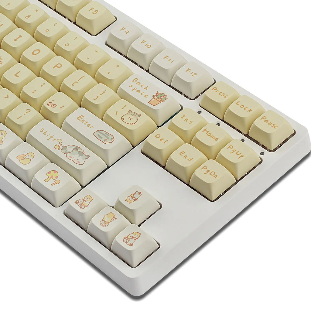 Mechanical keyboard keycap set in custard cute mouse grey design for 68 to 100 key layouts