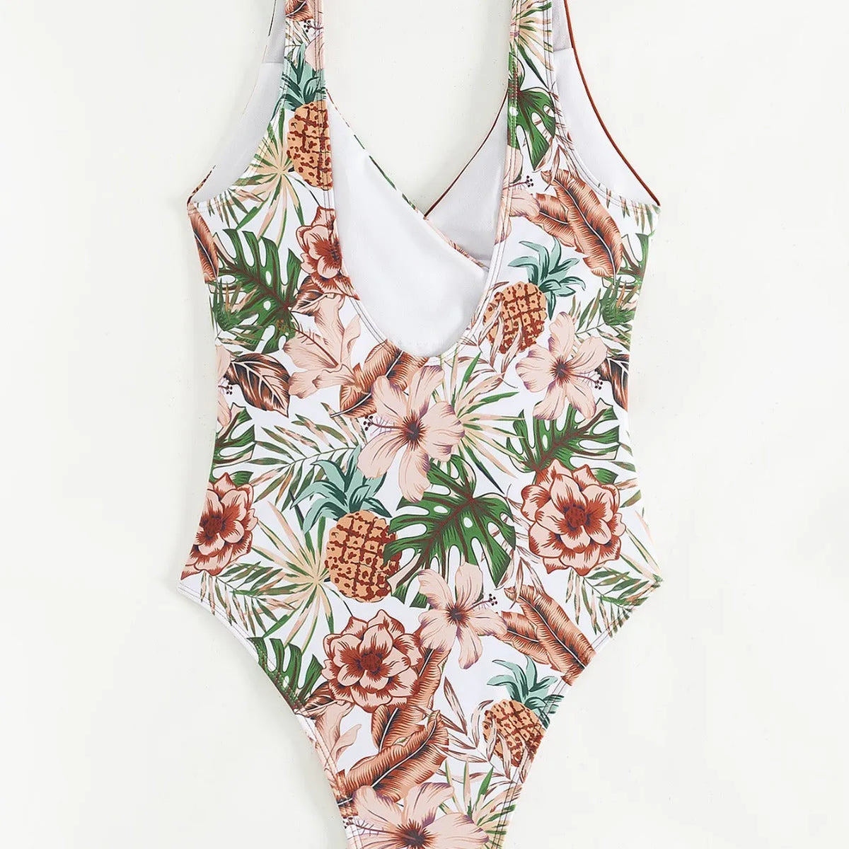 Multicolor tropical plants print one-piece bikini swimsuit for women polyester spandex swimming wading