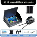 Underwater fish finder camera with 4.3-inch screen showing HD footage of fish, with temperature display and night vision lights.
