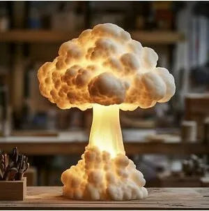 Atomic bomb explosion mushroom cloud shaped modern art USB table lamp on display