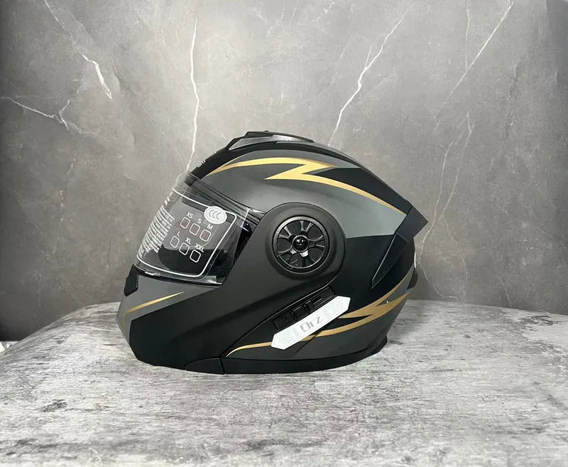Battery Helmet Gray full face motorcycle helmet in ABS with coloured lens, shown in profile