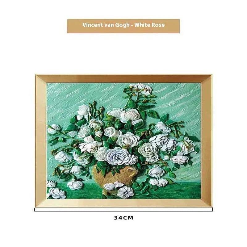 DIY oil painting kit showing epoxy pottery base, propylene pigments and brushes for creating famous art reproductions
