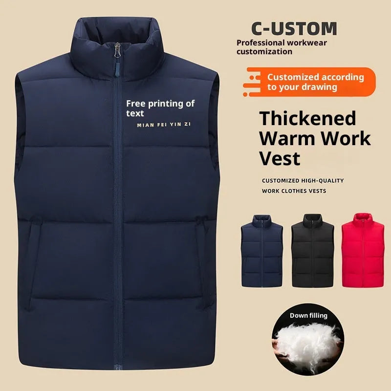 Men's soft shell down cotton work vest in red, black or deep purple blue, sizes L to 5XL