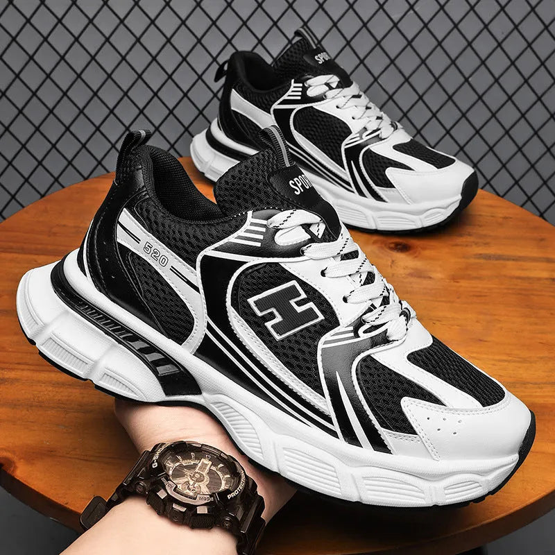 Men's casual running shoe in mesh with a plastic sole, shown in a choice of colours.
