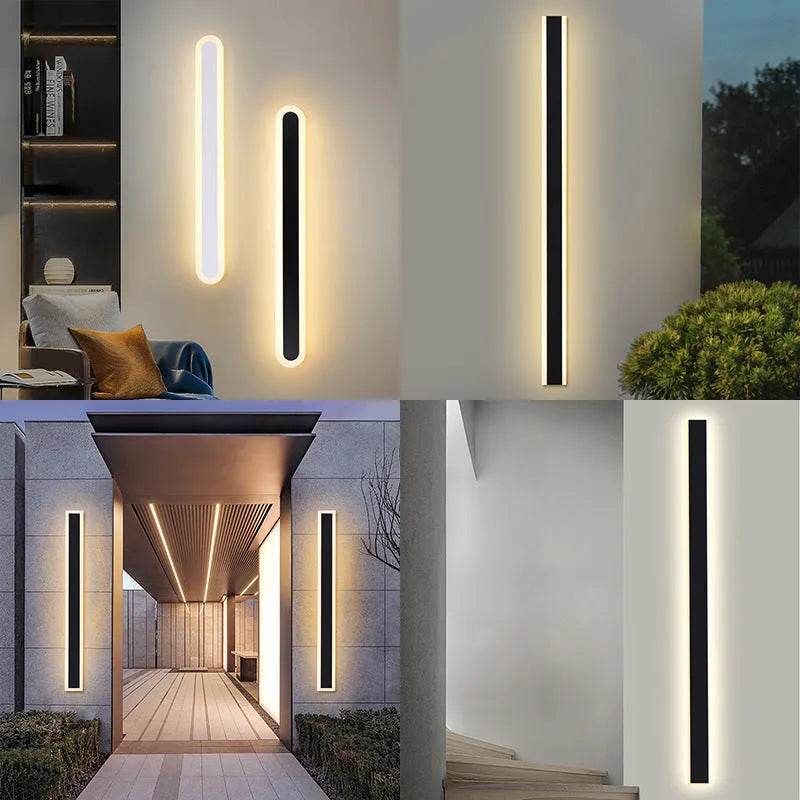 150cm straight LED wall lamp with wrought iron housing and IP65 waterproof rating for outdoor installation