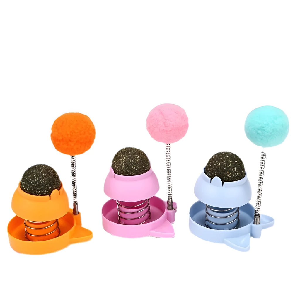 Lucky cat toy with mint ball on stick for licking and chewing, 55mm diameter