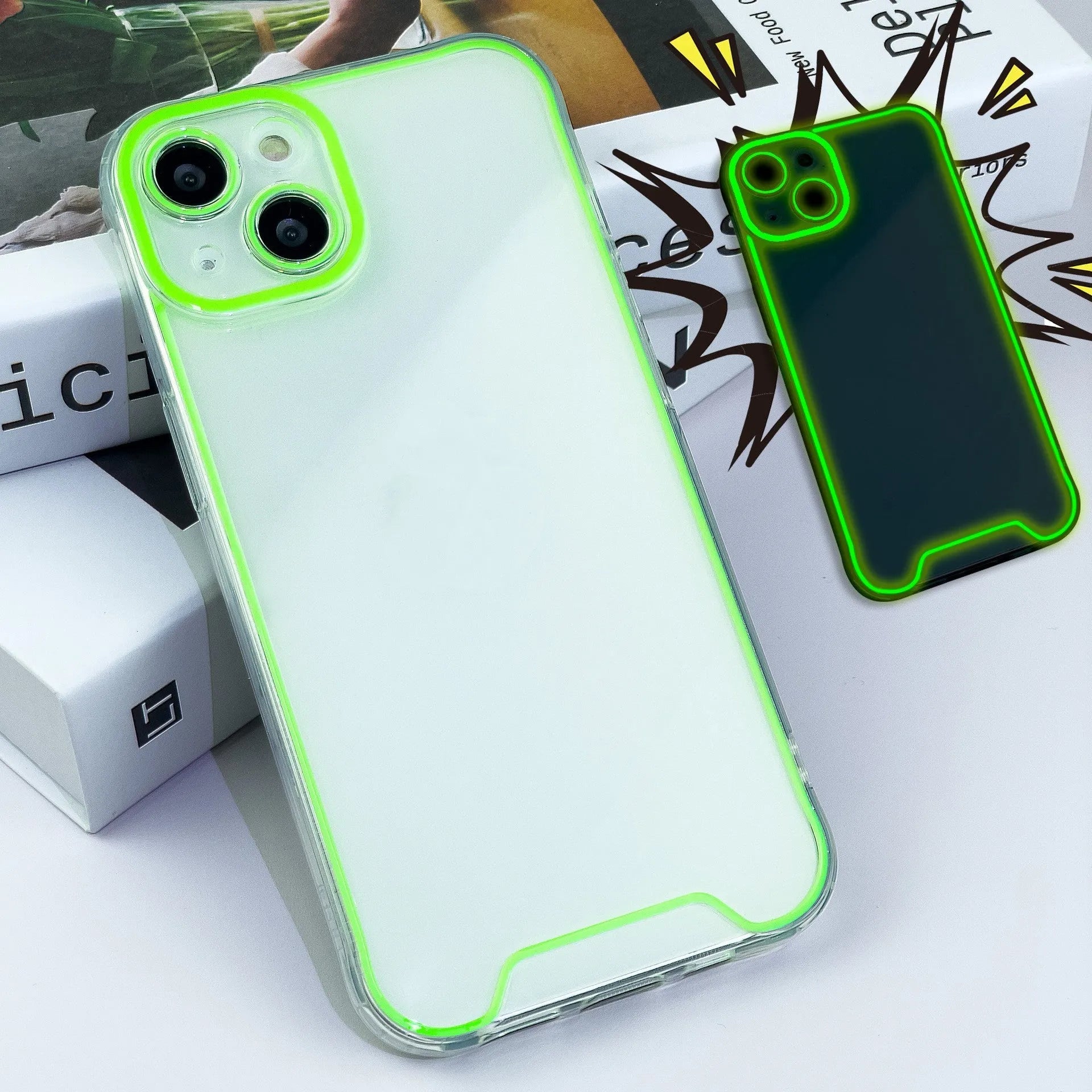 Glow in the dark Christmas themed soft TPU phone case for Apple iPhone, shown in multiple colours.