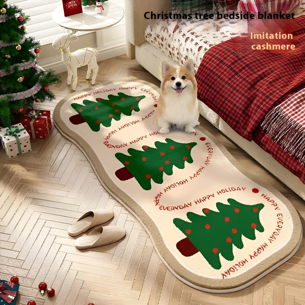 Christmas imitation cashmere carpet decoration with alien shape and festive patterns like ginger cake bear.