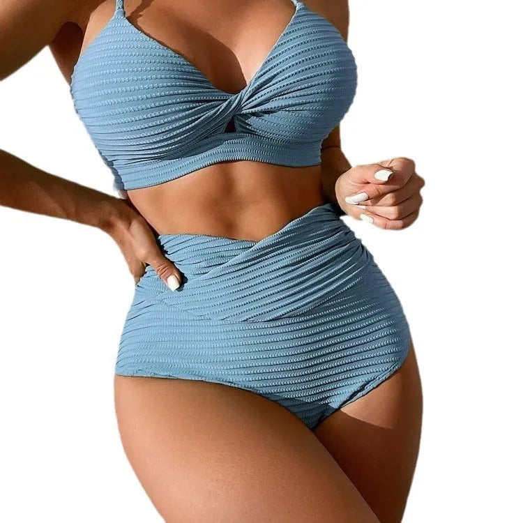 Women's solid colour bikini two-piece swimsuit in polyester fabric
