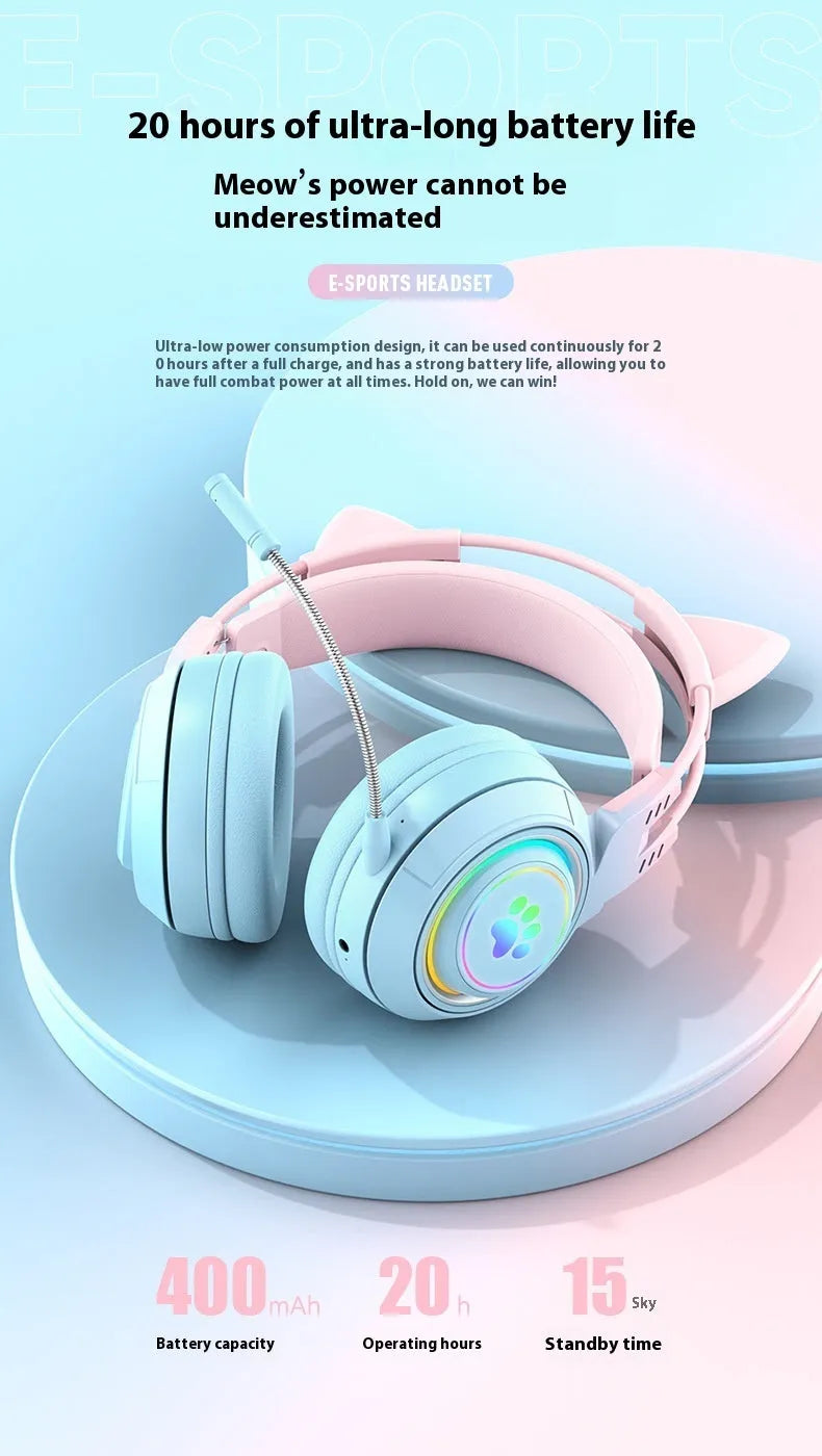SY-T25 wireless Bluetooth headset ABS, gradient pink and blue colour, e-sports style design