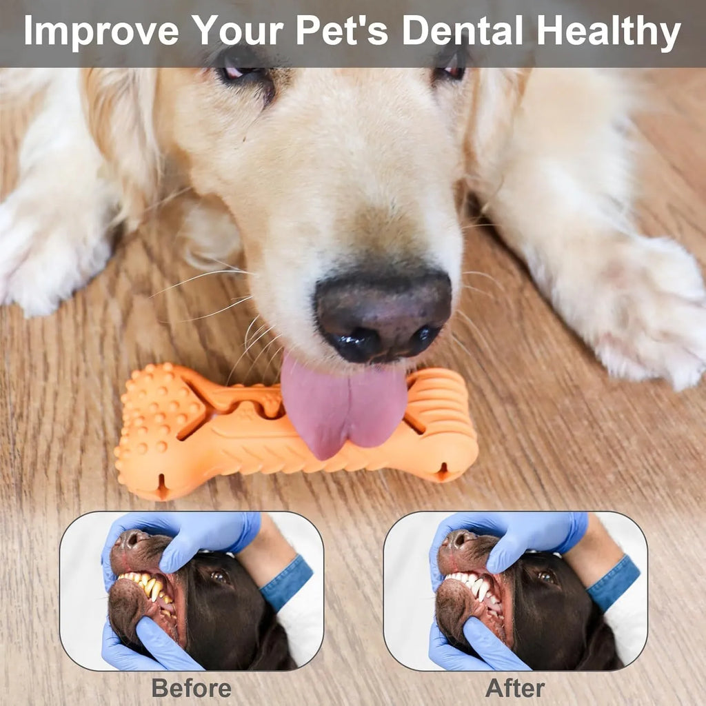 Blue natural rubber bone-shaped dog chew toy for aggressive chewers with textured surface
