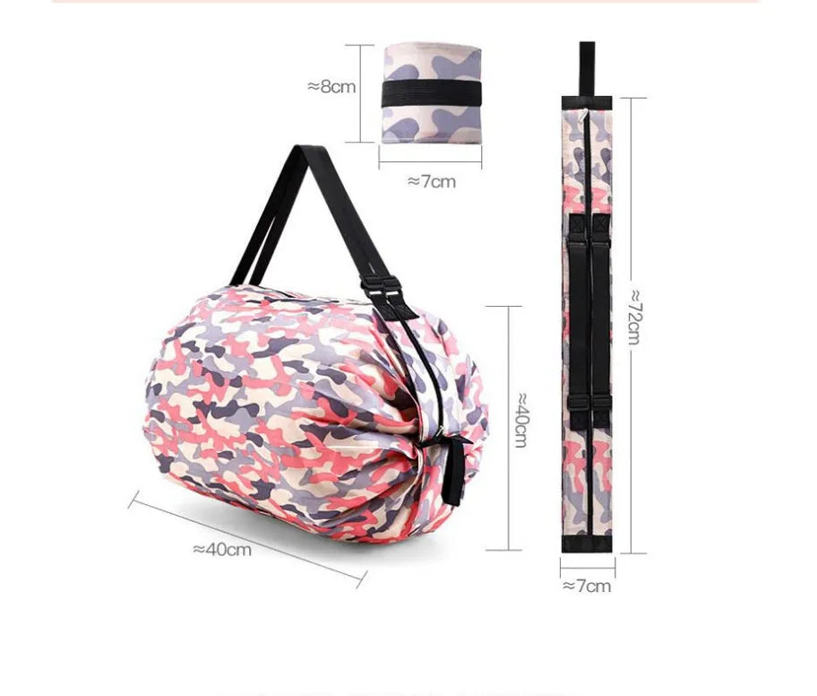 Foldable storage tote bag in pink camouflage 210d Oxford cloth for hanging organisation