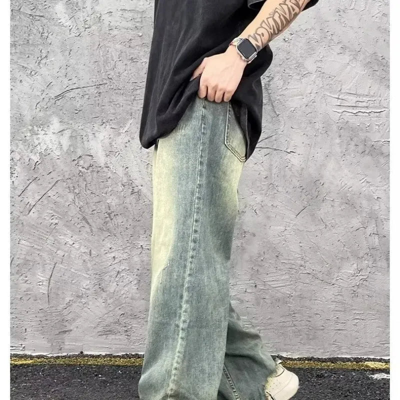American High Street Vintage Jeans for Men - Mid Waist Straight Leg Denim Trousers in Yellow Mud Colour, Available in S, M, L, XL, 2XL, 3XL, Cotton Denim Fabric, Classic Vintage Style Jeans for Everyday Wear