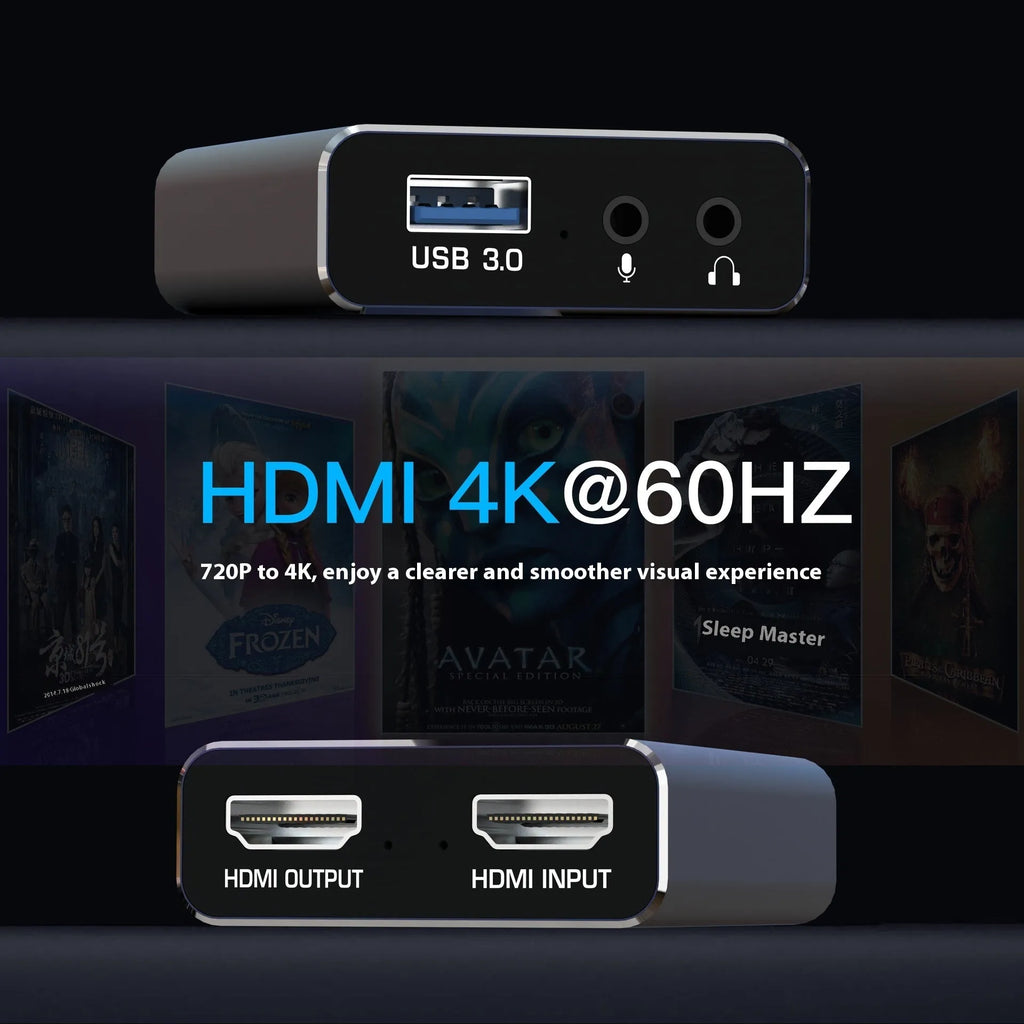 Black 4K set-top box for gaming recording and 1080p media streaming with data cable