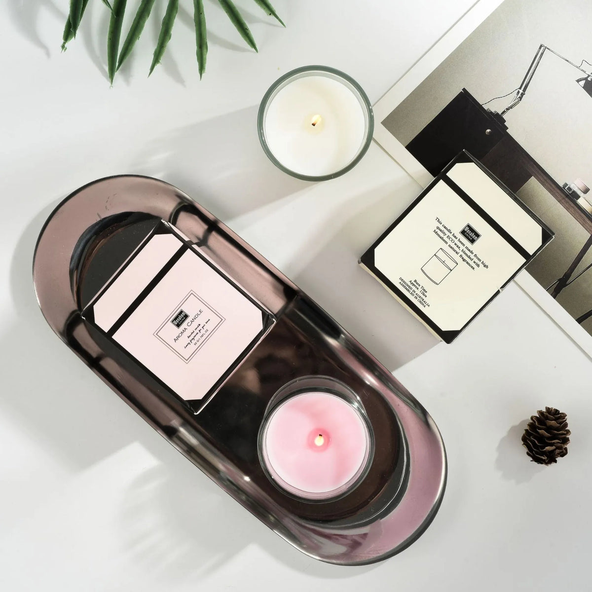 Plant wax and soy wax scented candle in a transparent glass cup, 5 x 6 cm, boxed pink or white