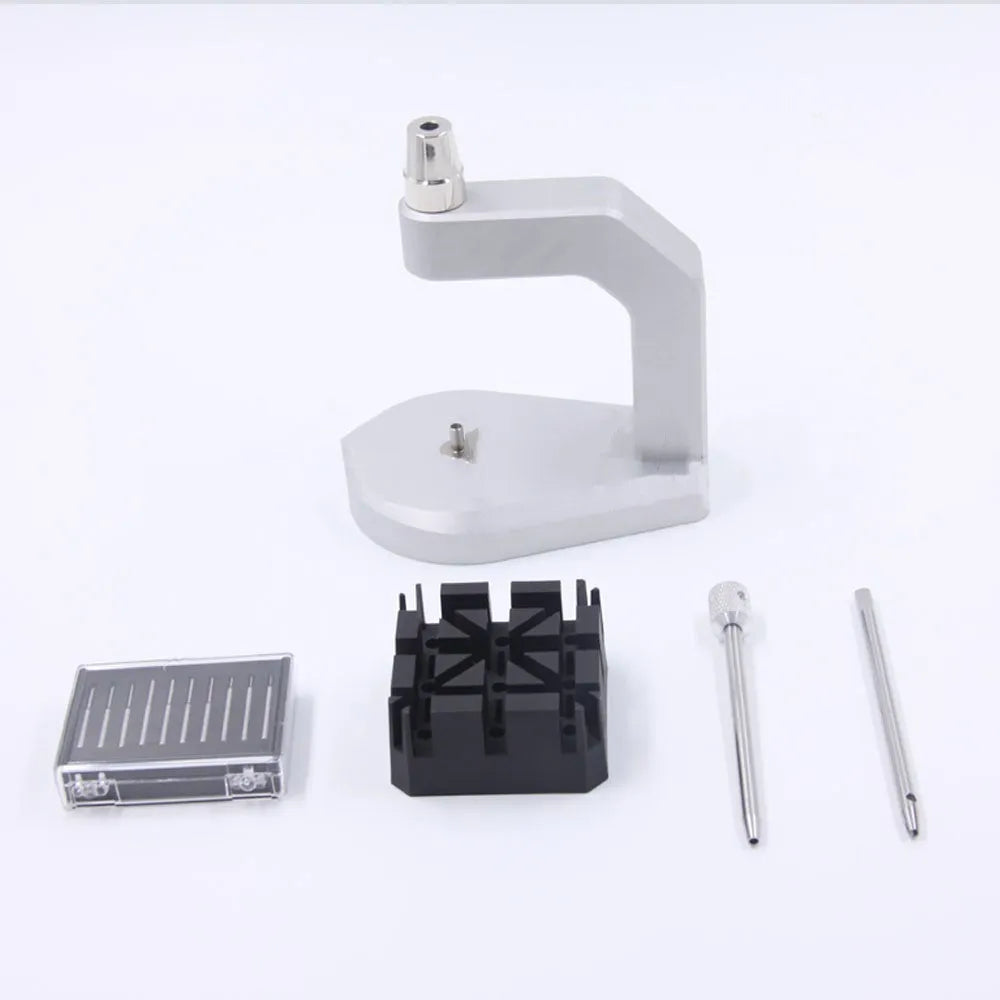 Silver-coloured press strap removal tool for watch and electronics repair.