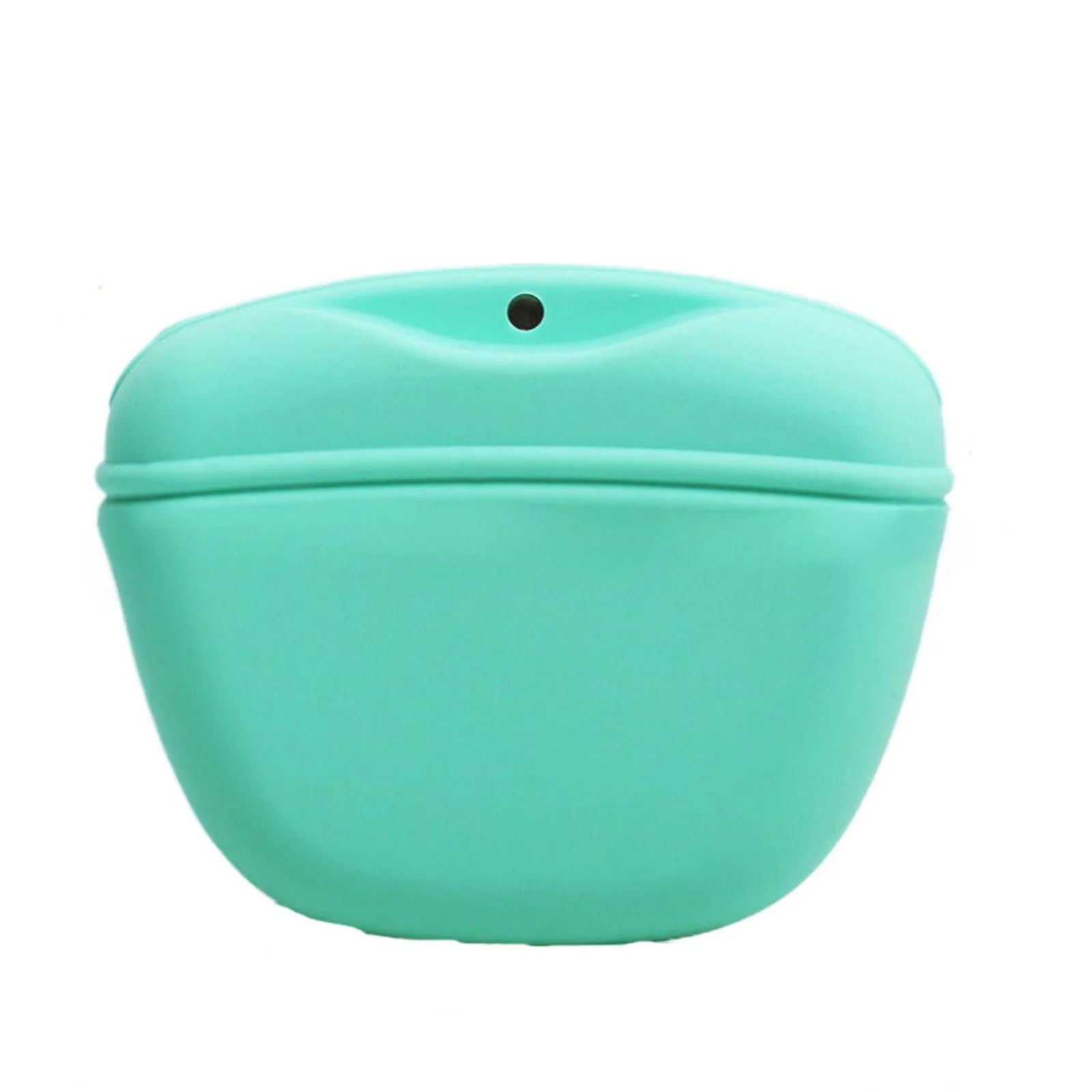 Silicone dog training treat pouch with belt clip and magnetic closure, shown in assorted colours.